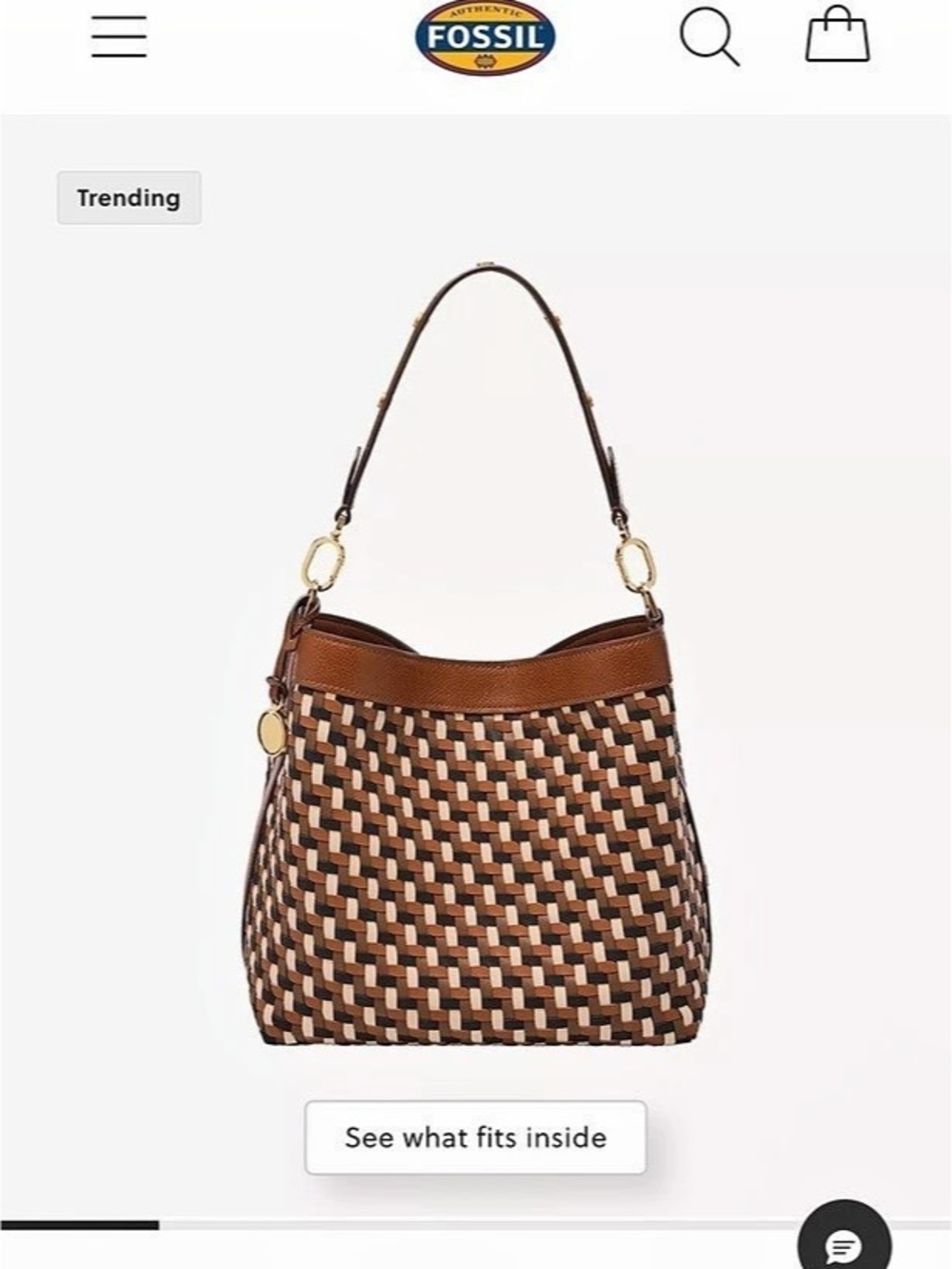 Fossil Jessie Bucket Shoulder Bag Woven Brown Medium Shoulder Bag